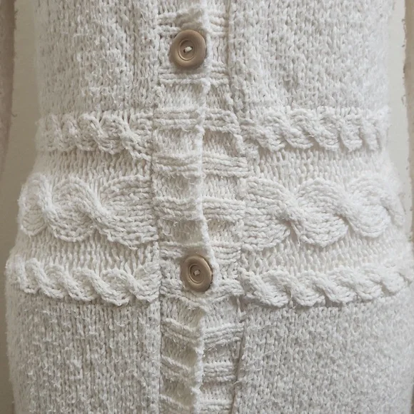 Indigenous Cardigan Knit Sweater Organic Cotton Cream Ivory Womens Small Boho - Picture 5 of 10